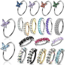 Gem Hoop Nose Lip Cartilage Earrings Helix Daith Rook Tragus Orbital Conch Rings