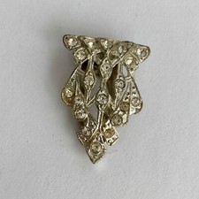 Vintage Rhinestone Art Deco Silver Dress Clip Triangular Prong
