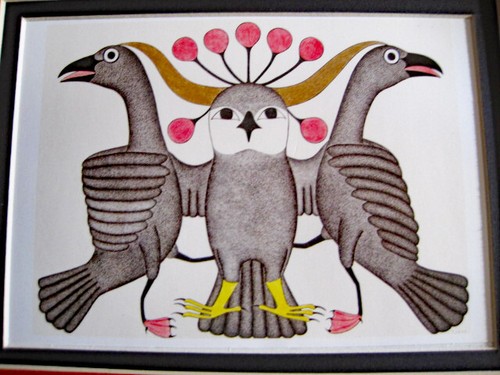 KENOJUAK ASHEVAK Between Friends INUIT Cape Dorset Framed matted print 8x10 2003 - Picture 2 of 3
