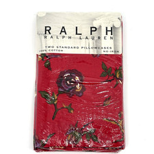 RALPH LAUREN "Muse Red" Pair of Standard Pillowcases NEW/Factory Sealed Package