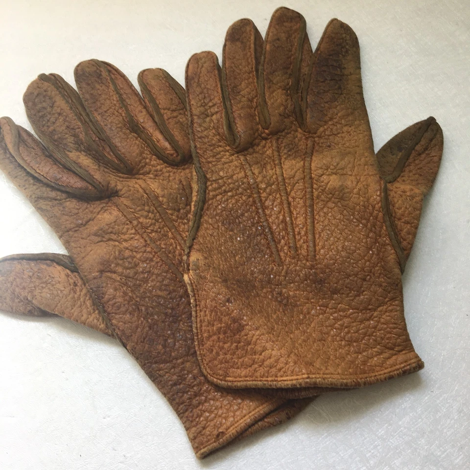 Guantes de invierno vintage de piel de cerdo de cuero marrón de primera calidad de los años 70 talla S sin forro Foto 2 de 4