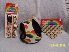 B-Happi Dog Rainbow Hearts Collar  Leash, Harness  Bandana New Size Medium