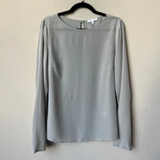 Patrizia Pepe 100% Silk Light Grey Long Sleeve Blouse Size IT 44