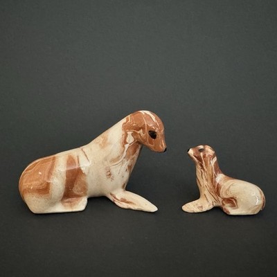 Vintage Ceramic Marbled Alaska Clay Seal Souvenir Figurine, Mother & Baby *Read