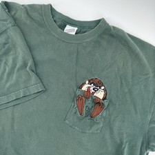 Warner Bros 1999 Y2K Looney Tunes Tasmanian Devil Embroidered Pocket Shirt XXL