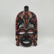 9.5" Hand Carved Tribal Wood Mask Hanging Wall Art