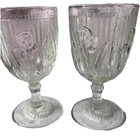 Jeannette Iris & Herringbone Clear 5 ¾” 8 oz Water Goblet(s) set of Two Vintage