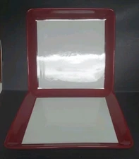 Pampered Chef Medium Square White Cranberry Accent 10” Plates Set of 2