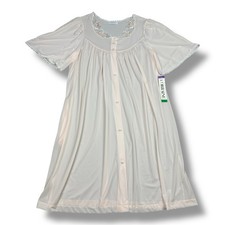 Vtg Lorraine Shirt Robe Pastel Peach Pink Retro Nylon Silky Floral Accent Sz L