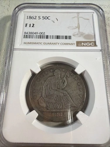 1862 s seated liberty half dollar NGC F 12 Rare Coin