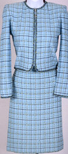 ST.JOHN Women's Blue Teal Yellow Black Metallic Shimmer Zip Jacket Skirt Sz 4