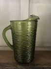Vintage Anchor Hocking Soreno Avocado Green Glass Pitcher w/ Ice Lip 67 oz
