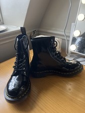 Dr. Martens Women’s Black Patent Leather Combat Ankle Boots Lace-Up