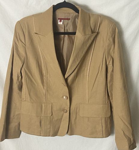 Tape Measure Anthropologie Womens Blazer Sz 14 Tan Linen Career Quiet Luxury
