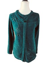VINTAGE JENNY SWEATER WRAP LAGENLOOK COTTAGECORE GREEN BOUCLE LONG SLEEVE SIZE S