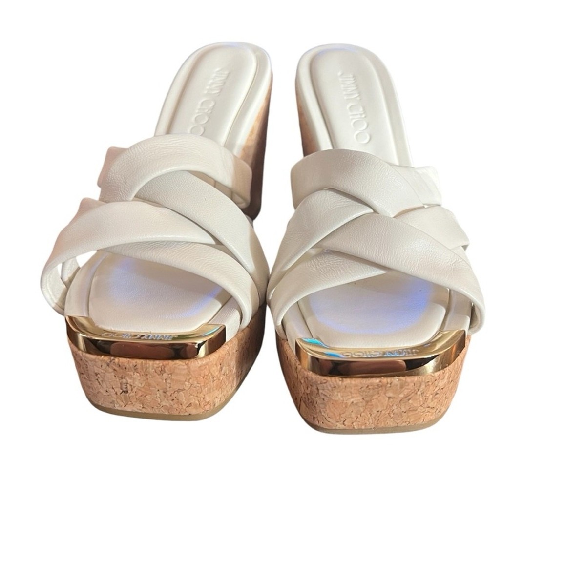 Jimmy Choo Maribou 110 Platform Leather Wedge Slide Sandals