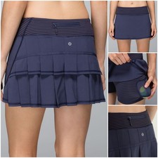 Lululemon Run Pace Setter Skirt Skort Ruffle Tennis Golf Sz 2 Stripe Cadet Blue