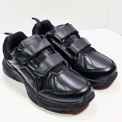 AVIA Mens 10.5 WIDE Quickstep Walking Sneakers Black Leather Hook & Loop