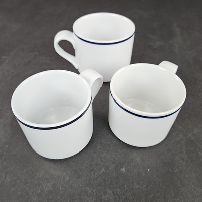 Set 3 Dansk Bistro  Blue Stripe Flat White Coffee tea Mugs Mixed Size