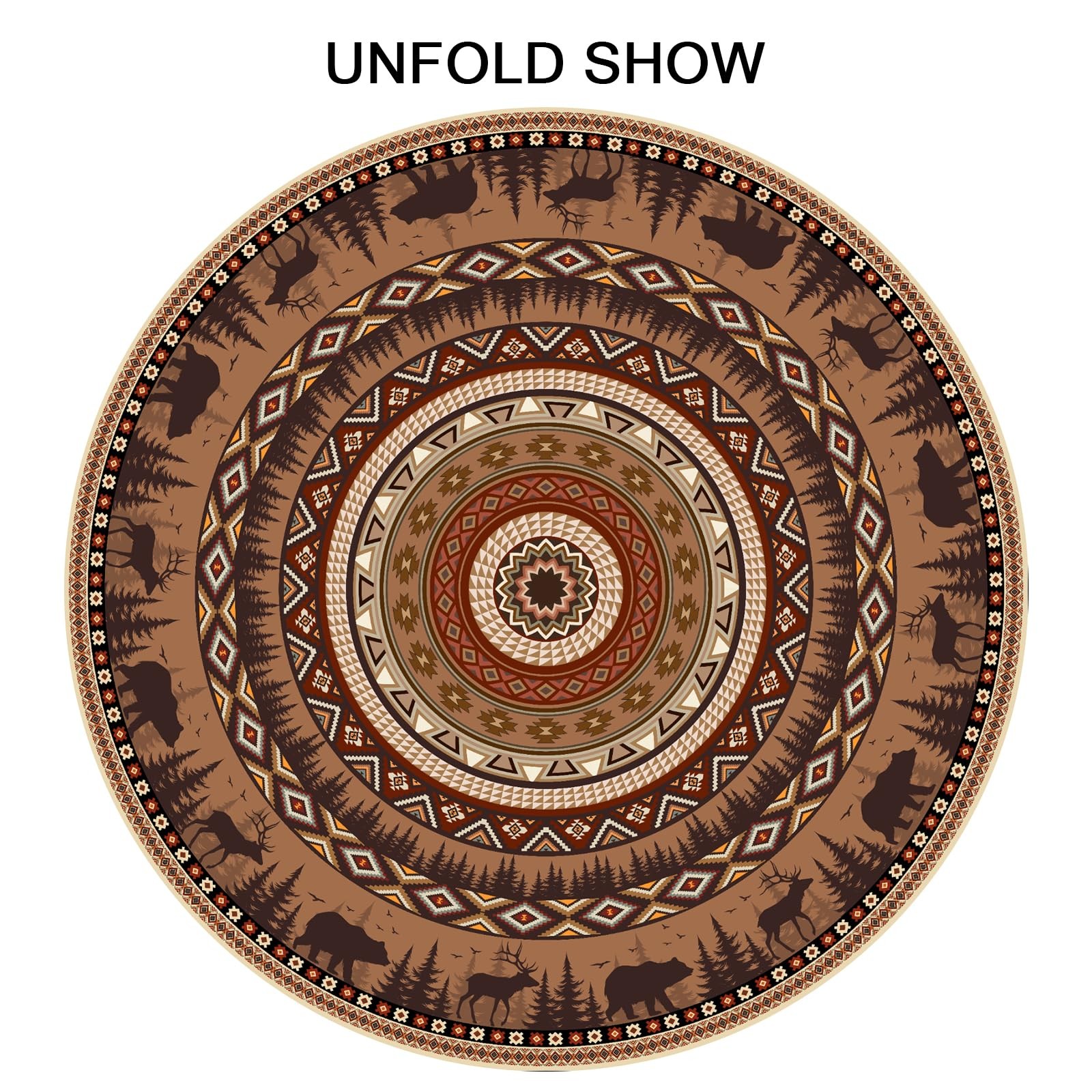 Giwawa Rustic Bear Deer Tablecloth Round 60 Inch Ethnic Geometric Circular Wa...