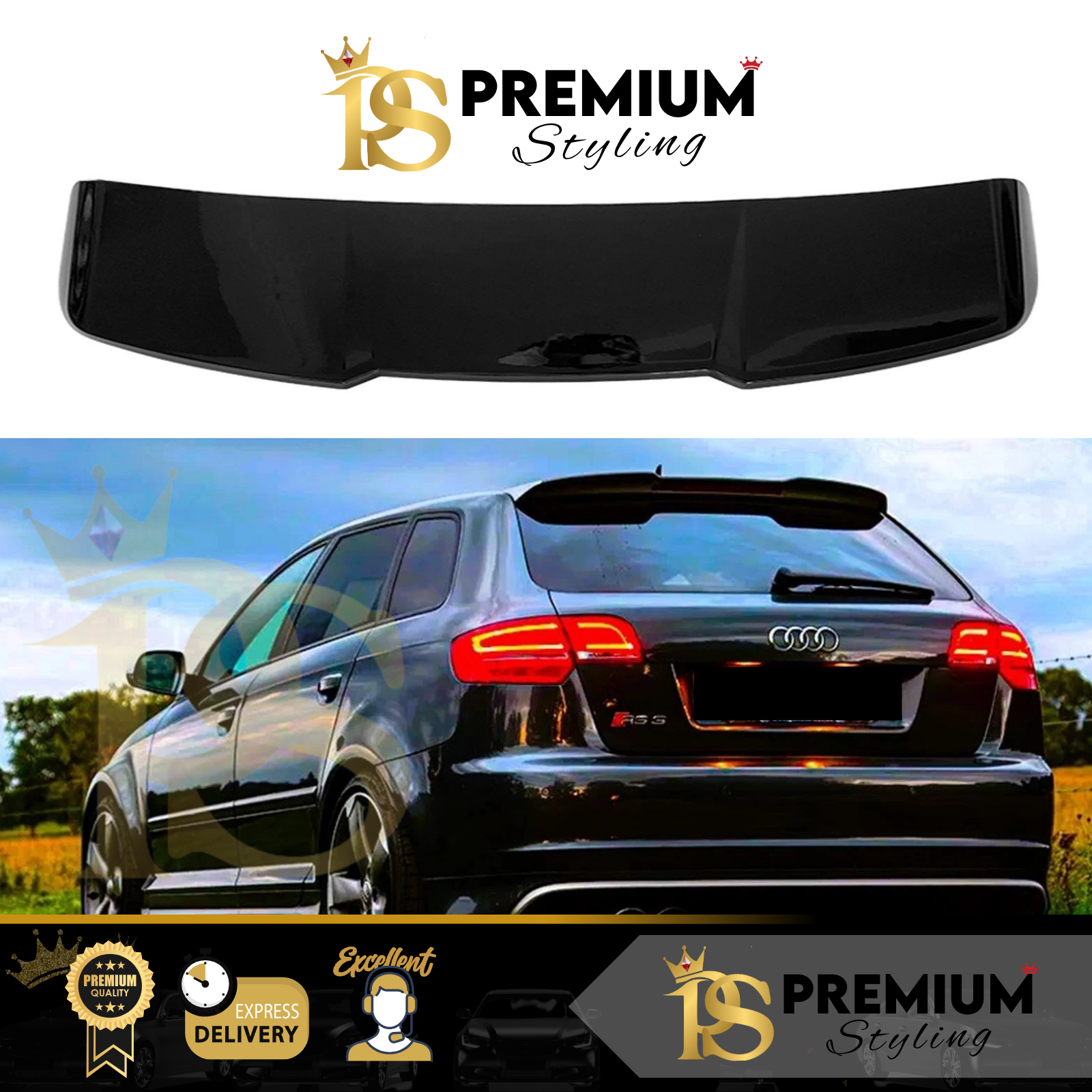 Audi A3 8P 5 DOOR NON S- LINE Gloss Black RS3 Style Rear Roof Spoiler 2003-2012