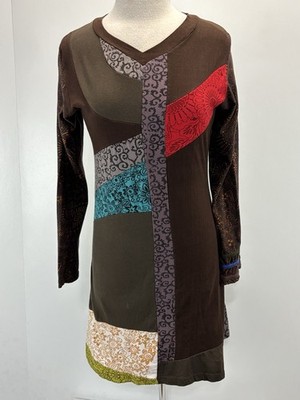 KATHMANDU IMPORTS Nepal 100% Cotton Mini Dress Chocolate Brown M L Hippie Boho