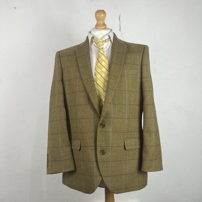 Samuel Windsor Tweed Blazer Sakko Herren 42 S hellgrün kariert Fischgrät Sport