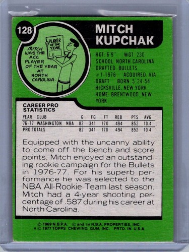 1977-78 Topps #128 Mitch Kupchak Card Washington BulletsWhite Backs - Picture 2 of 2