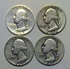 Lot of Four Silver Washington Quarters: 1938, 1943-S, 1946, 1951