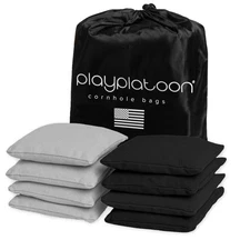 Play Platoon Premium Weather Resistant Cornhole Bags - 4 Silver & 4 Black
