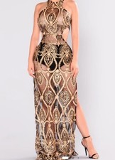NWT FASHION NOVA Sequin Mesh Embroidered Dress Sz Small