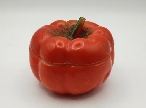 Milk Glass Tomato Jam Jelly Jar Painted Trinket Dish w/ Lid Hazel Atlas? Vintage