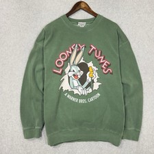 Vintage Looney Tunes Sweatshirt Adult Medium Green Bugs Bunny Warner Bros