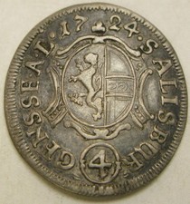 SALZBURG (Austria) 4 Kreuzer 1724 - Silver - Franz Anton von Harrach - XF -1921*