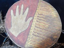 OLD VINTAGE PLAINS INDIAN PAINTED 2 SIDED WAR SHIELD STYLE DRUM - NICE !
