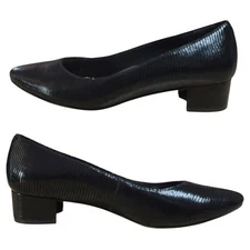 Walking Cradles Black Heidi Patent Leather Lizard Block Heel Pump Shoes 7 M