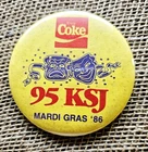 Vintage 1986 Mardi Gras 3" Lapel Button Pin Coke 95 KSJ Mobile Al