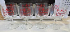 4 - Bartlett Collins 1970's Budweiser Bowtie Thumbprint Goblet Glass 16 Oz.