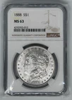 1888 Morgan Silver Dollar NGC MS 63