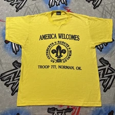 Boy Scouts Troop 777 VTG Single Stitch Screen Stars Men's L T-Shirt