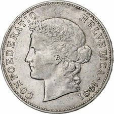 [#1115168] Schweiz, 5 Franken, 1891, Bern, Silber, ss(30-35), KM:34