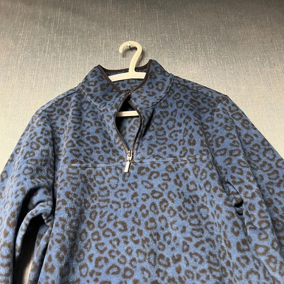 Pullover polar Susan Graver Weekend para mujer talla S azul estampado de leopardo cremallera 1/4 Foto 2 de 4