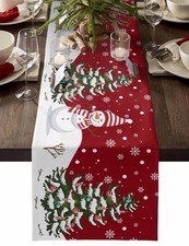 Christmas Decorations Snowman Trees Snowflakes Table Runner Xmas Gift 13"x 36"