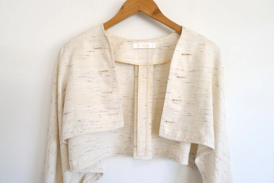 CHLOE Linen Variegated Stripe Crop Open Front Jacket Cape OS NET-A-PORTER $1530 - Image 2 of 4