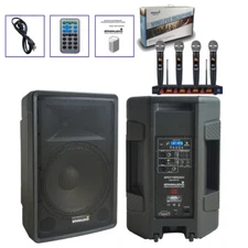 15 inch 2-Way PA Speaker 13500W Peak Powered Speaker 4CH UHF Karaoke Microphone