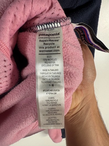 Patagonia Kids Girls Half Zip Microdini Fleece Cropped Hoodie Pink Blue Size S - Picture 5 of 10