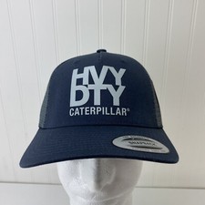 CAT Hat Diesel Blue & Gray Trucker Mesh Snapback Vinyl HVY DTY Logo Heavy Duty