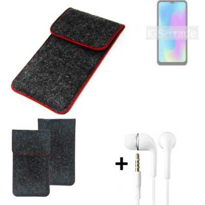 Filz Hülle + Kopfhörer für HiSense E50 Lite dunkelgrau roter Rand Tasche 