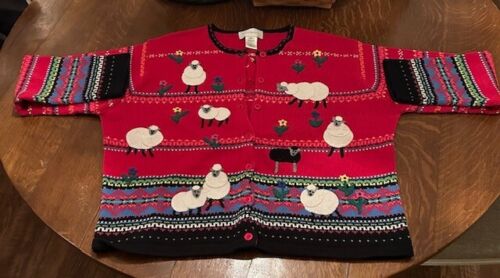 2001 Susan Bristol Sheep sweater size XL Hand Embroidered