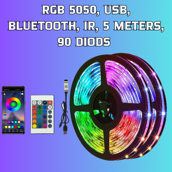 RGB LED Strip Lights 5M USB Bluetooth IR 18 Diodes/Meter 5050 SMD-image
